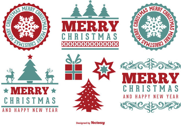 Cute Merry Christmas Label Set - vector gratuit #327359 