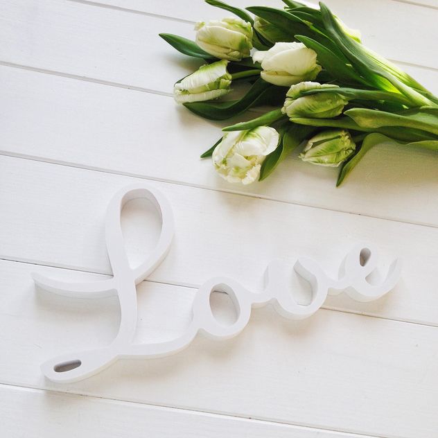 Tulips and word Love on white background - Free image #329289