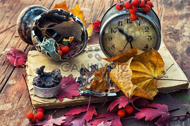 Composition with old clocks, rowan and leaves, - Free image #343549
