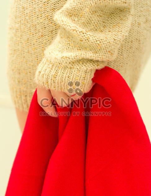 Red warm blanket in female hand - бесплатный image #347959