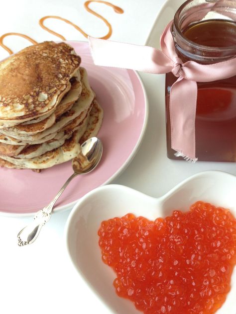 Pile of pancakes, jar of honey and caviar - Free image #348389