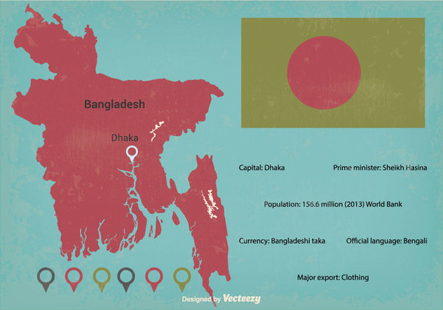Retro Bangladesh Vector Map Illustration - Kostenloses vector #355889