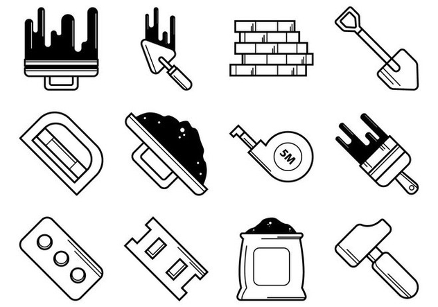 Bricklayer Tools Icon Vector - Free vector #368309
