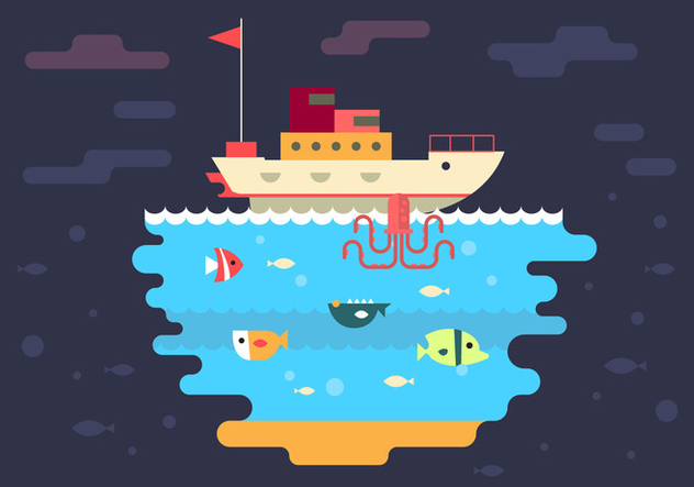 Free Boat and Under Sea Vector Illustration - vector #386619 gratis