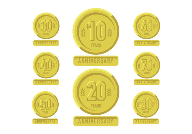 Anniversary gold patch with ribbons - vector #409549 gratis