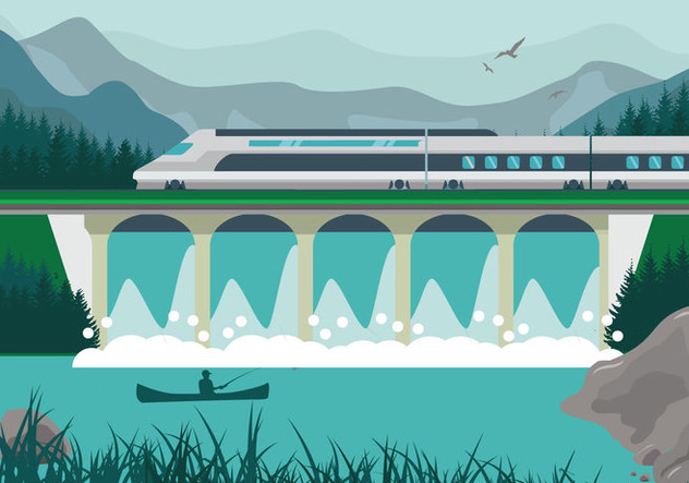 High speed rail TGV city train lanscape ilustration - Free vector #415499