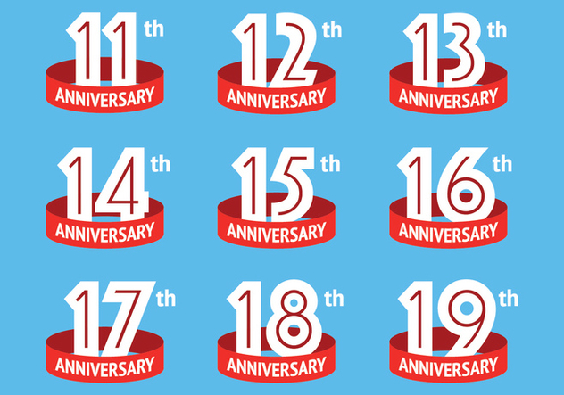 Anniversary logos with red ribbon - Free vector #419399