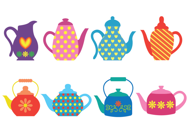 Patterned Colorful Teapot Icons - Free vector #421859