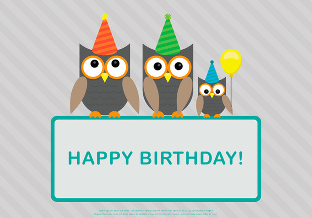 Owl Family Birthday Card Template Vector - Kostenloses vector #423319