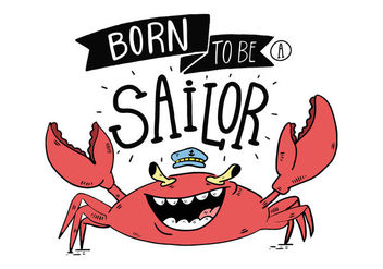 Cute Crab Sailor Cartoon Hand Drawn Vector Illustration - Kostenloses vector #424339