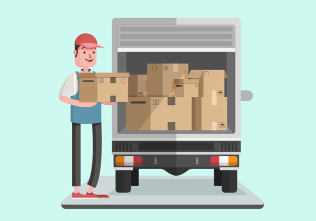 Moving Van With Courier Man Vector Illustration - Free vector #432459