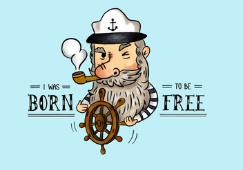 Cute Old Captain Sailor Smoking Pipe With Rudder And Quote - Free vector #434159