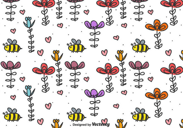 Bee And Flowers Vector Background - Free vector #435709
