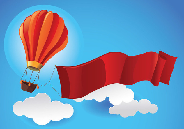 Hot Air Balloon in the Sky with Blank Ribbon Vector - Free vector #437169