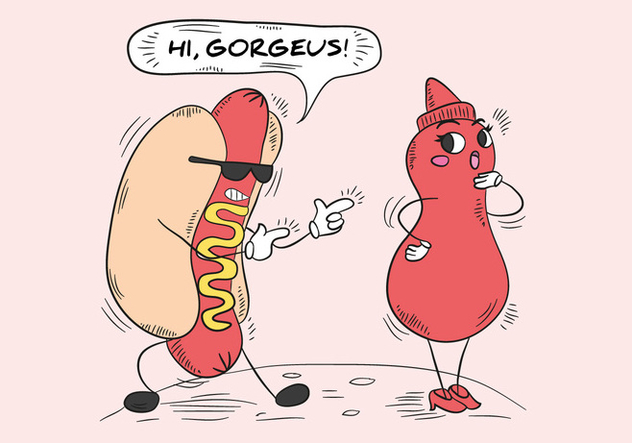 Funny Hot Dog And Sauce Bottle Character - vector gratuit #438649 