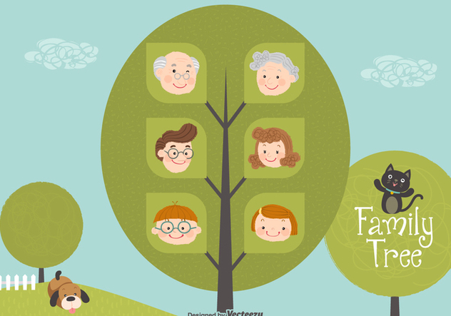 Cute Cartoon Family Tree Vector - vector gratuit #440349 