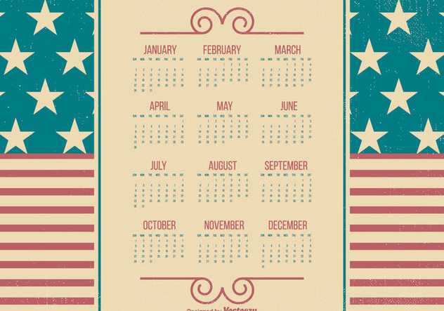 Patriotic Style 2017 Grunge Calendar - vector gratuit #443259 