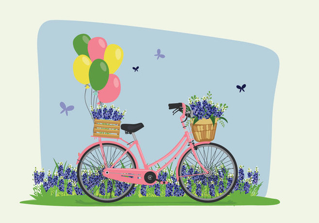 Bike Spring Bluebonnet Flowers Illustration - Free vector #444289
