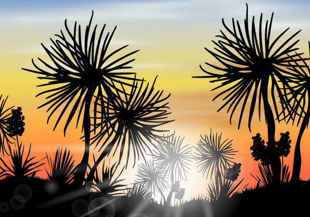 Silhouette Desert Yucca Scene Vector - Free vector #444729