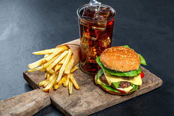 Delicious junk food-Burger, iced drink and fries - бесплатный image #464059