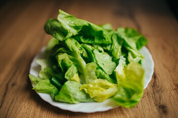 Portion of lettuce on a white plate closeup - бесплатный image #468459